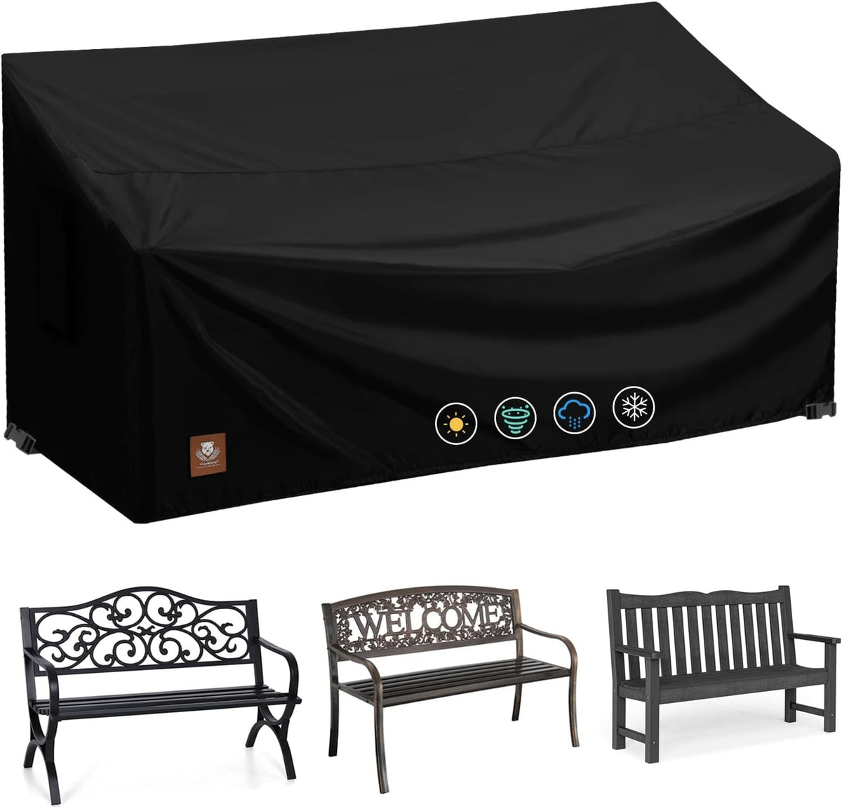 ClawsCover 2-Seater Bench Cover fits 53W x 26D x 35H for outdoor protection.