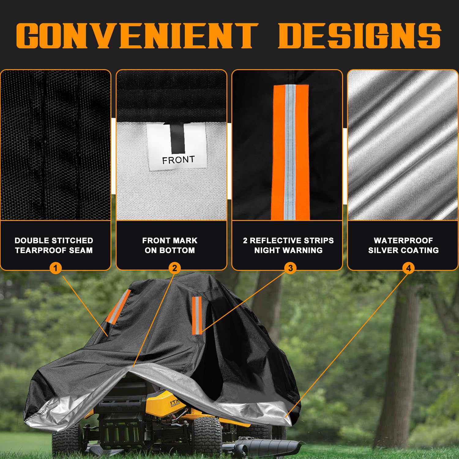 ClawsCover 210D polyester oxford fabric offers durable outdoor protection for your mower.