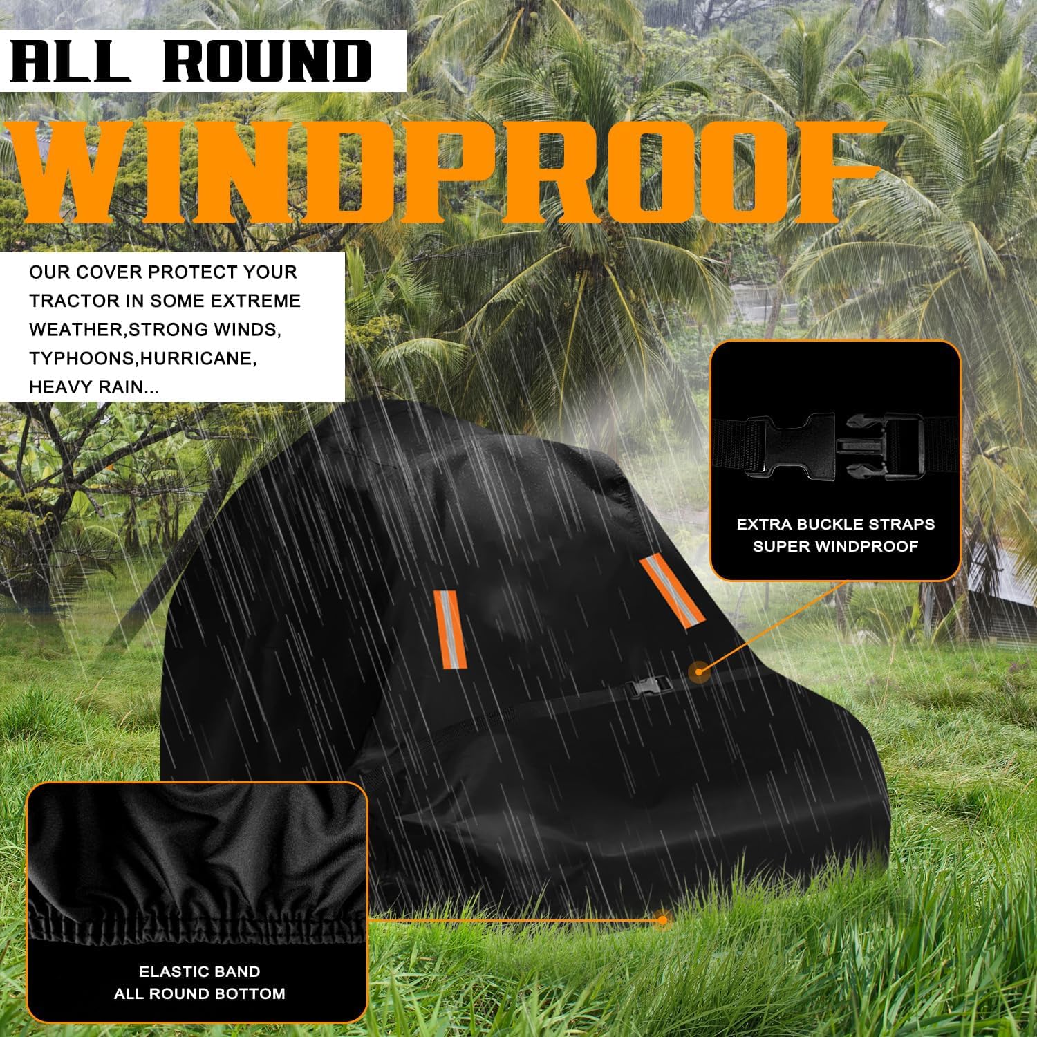 ClawsCover tearproof 600D oxford fabric reinforces durability on the mower cover.