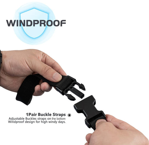 ClawsCover wind-straps keep the cover secure in gusts outdoors.