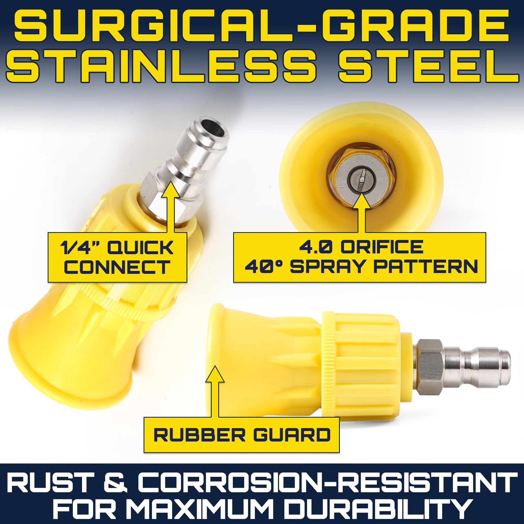 Clean Car USA Foam King stainless fire hose tip shows rust-resistant durability