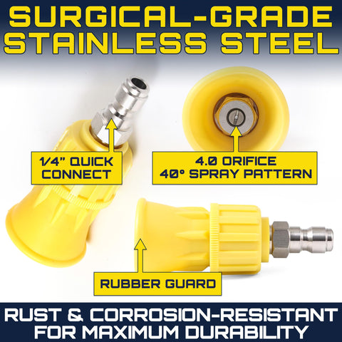 Clean Car USA Foam King stainless fire hose tip shows rust-resistant durability