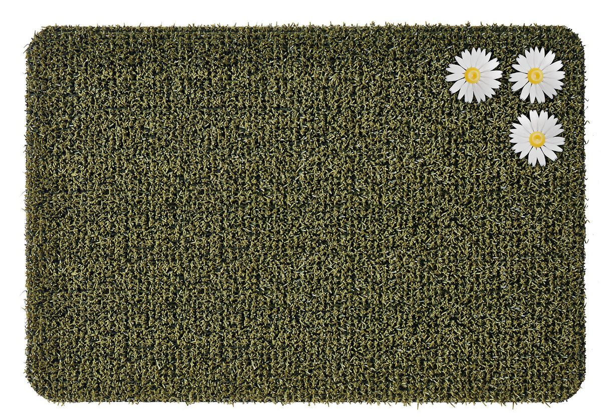 CLEAN MACHINE dirt trapper doormat in Daisy Urban Green at the front door keeps dirt outside.