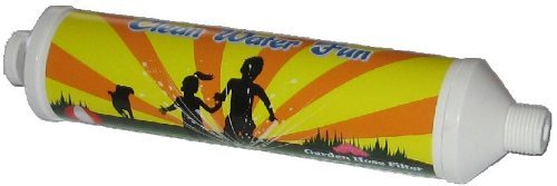 Clean Water Fun garden hose filter front view reduces chlorine and chloramines for outdoor watering