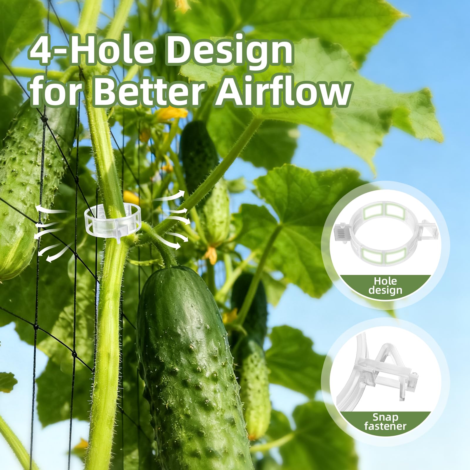 CLEANGOR cucumber clips on trellis show breathable, stable support.