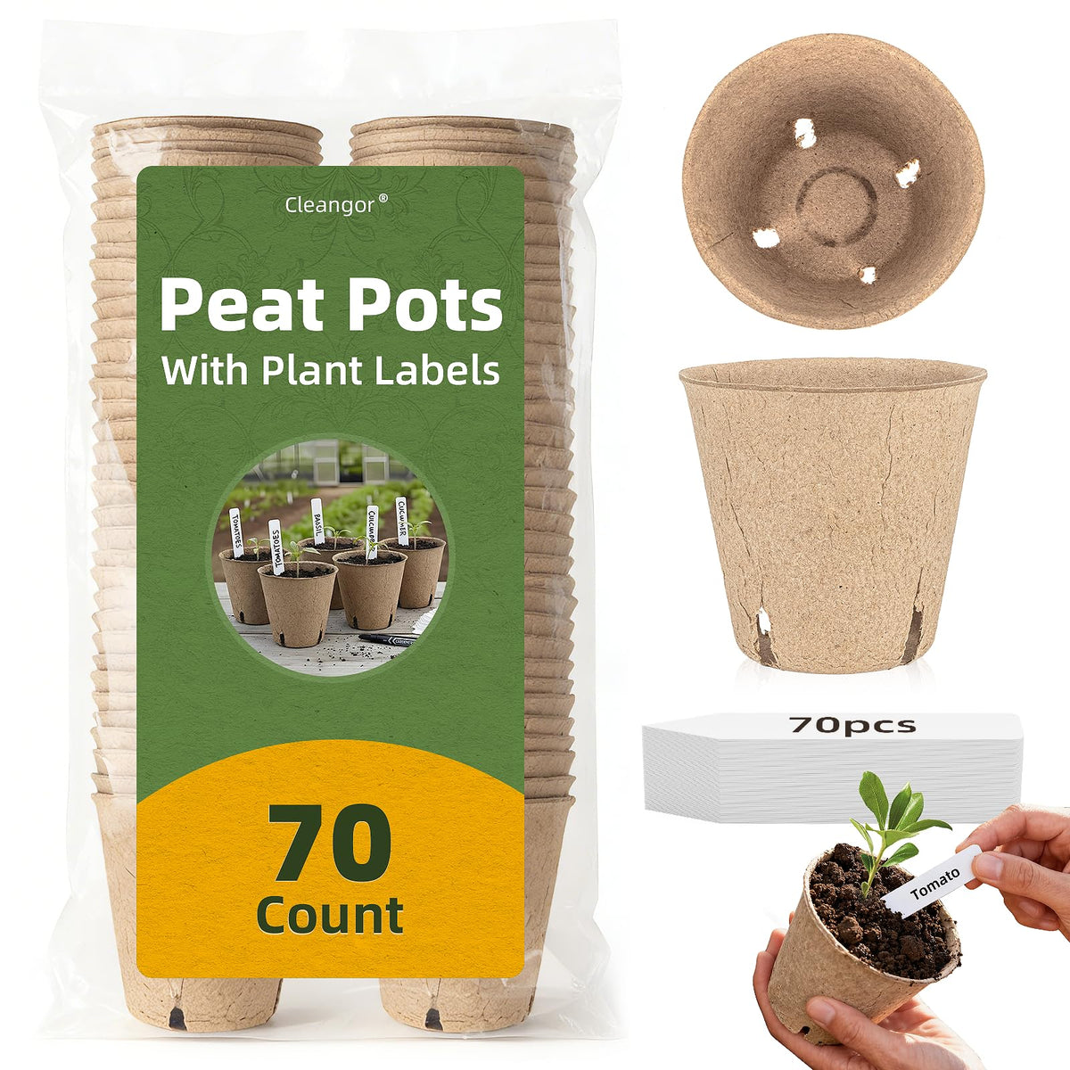 CLEANGOR peat pots 4-inch set reduce transplant shock by planting entire pot.