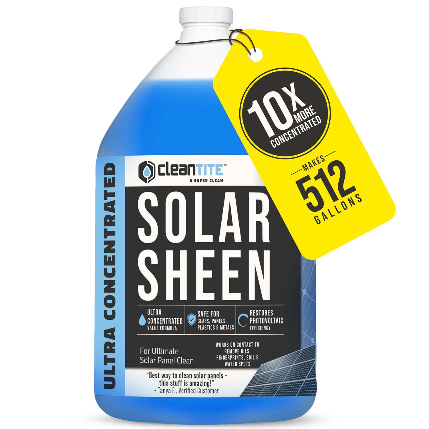 CLEANTITE Solar Panel Cleaner bottle shown for easy spray-and-wipe use.