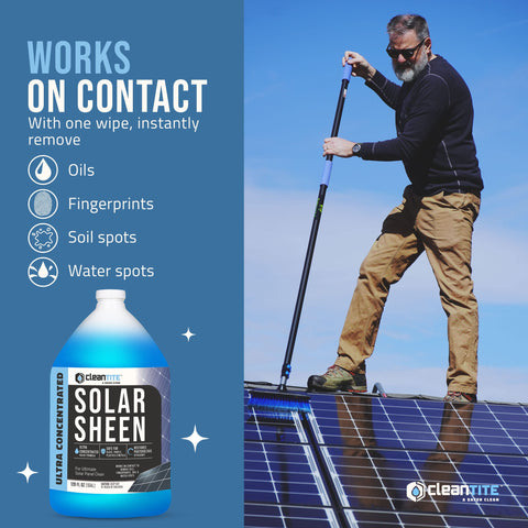 CLEANTITE Solar Panel Cleaner spray-application example on a panel.