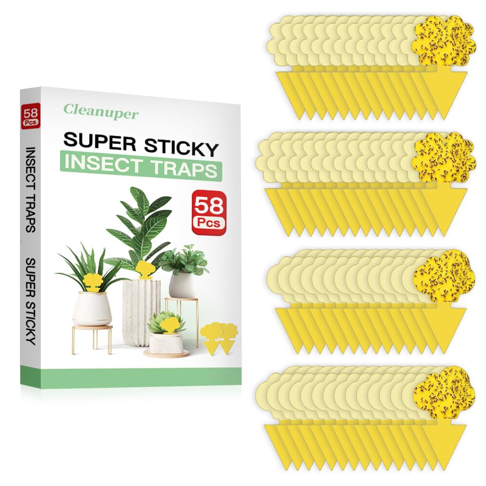 Cleanuper 58-pack yellow cloud traps catch flying bugs around indoor plants safely