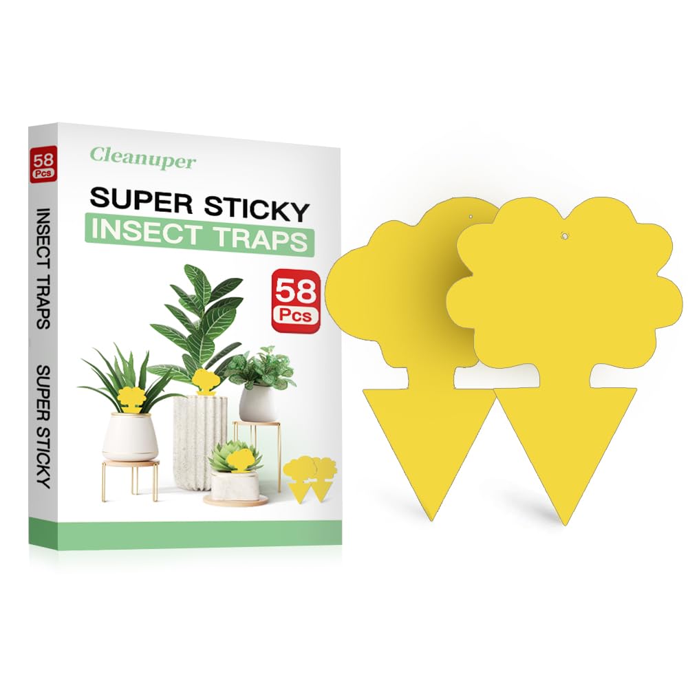 Cleanuper 58-pack yellow flower traps attract gnats for garden pest control