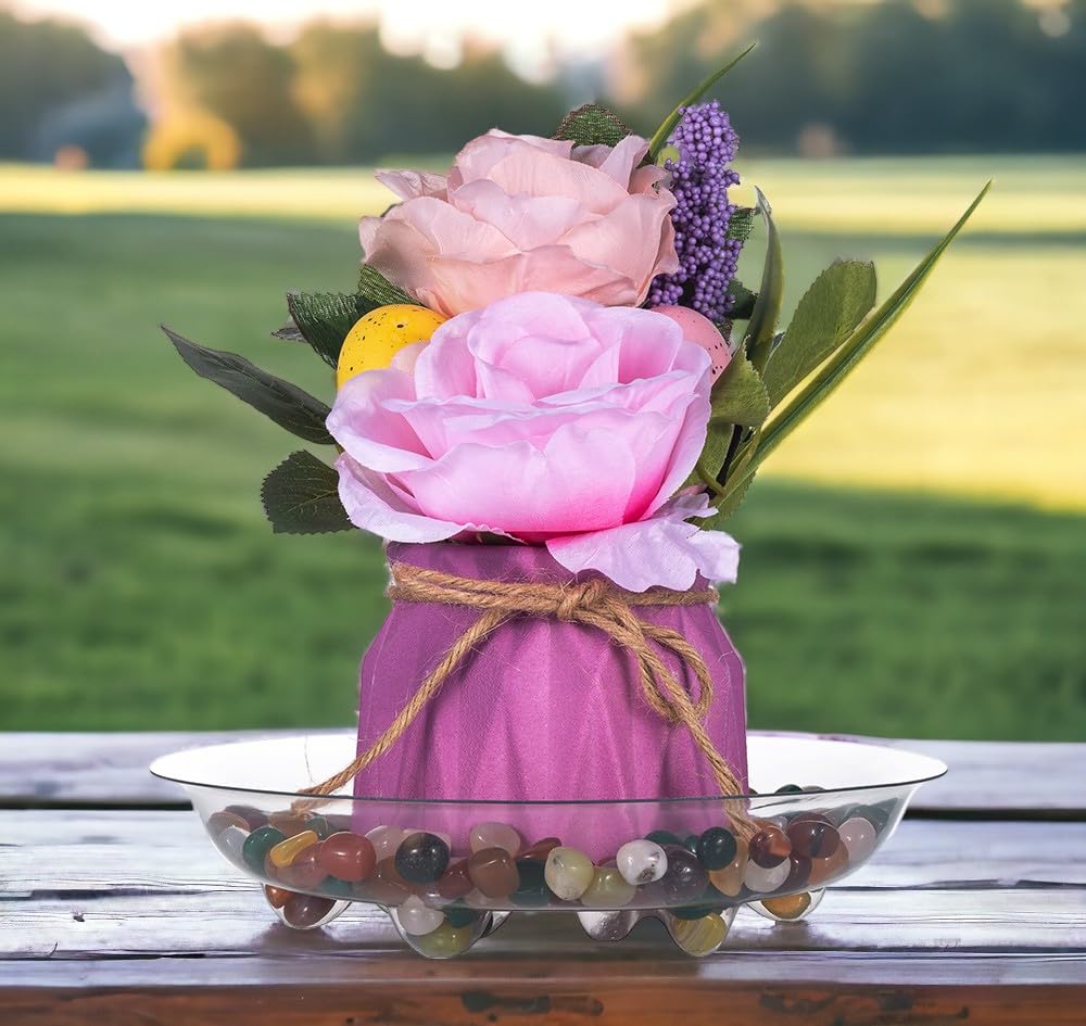 Clear plastic plant saucer 8in stacking design; easy storage when not in use.