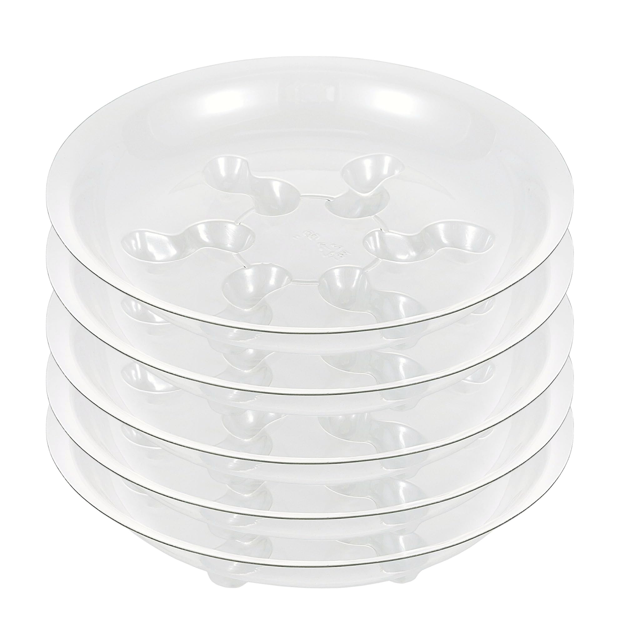 Clear plastic plant saucer 8in top view; sturdy 5-pack for larger pots.