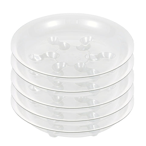Clear plastic plant saucer 8in top view; sturdy 5-pack for larger pots.