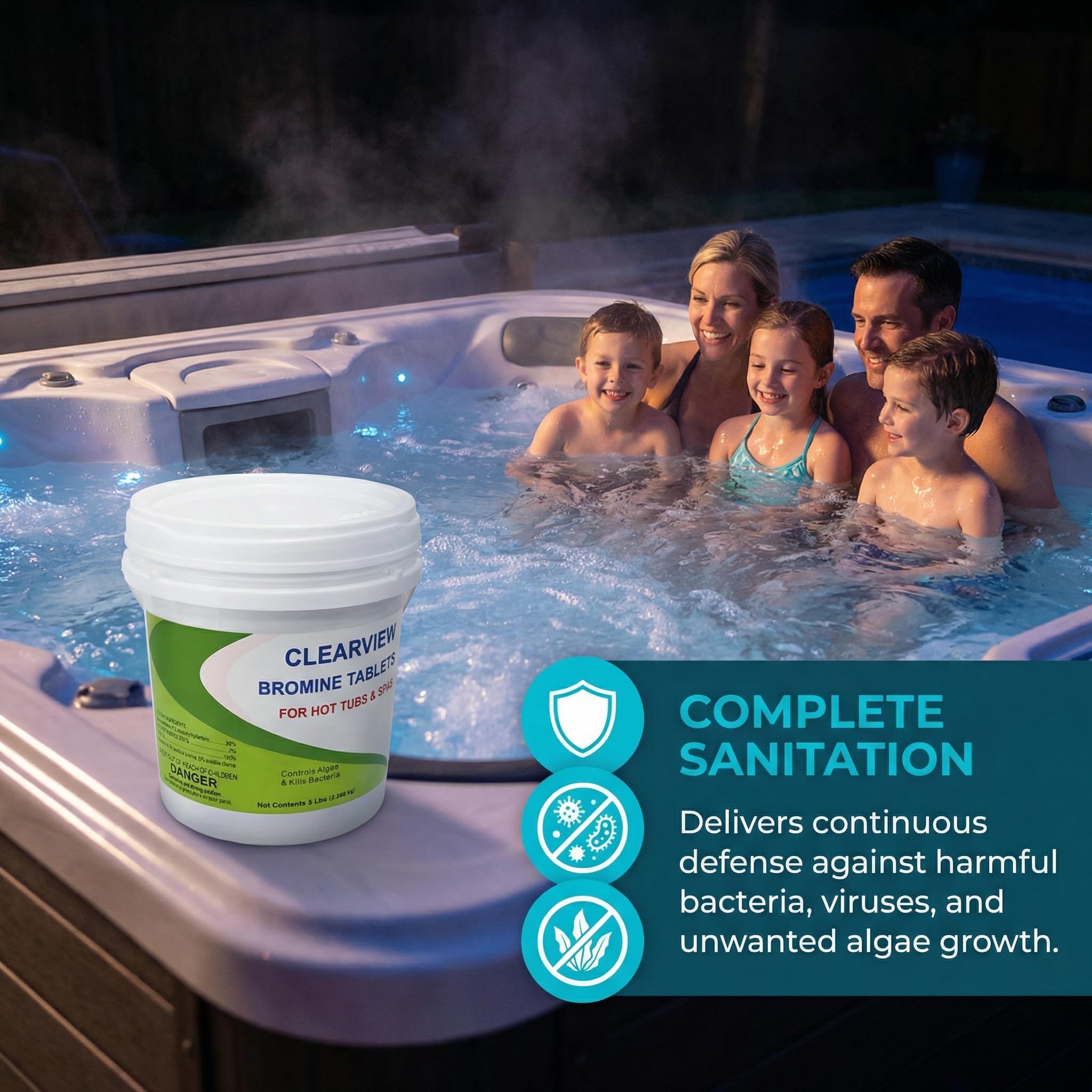 Gentle, low-odor sanitation supports a comfortable soak with high-temperature spa water.