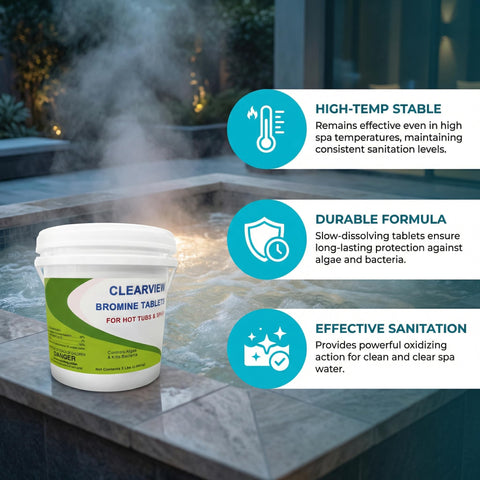 Slow-dissolving action demonstrates long-lasting spa sanitation with ClearView tablets.