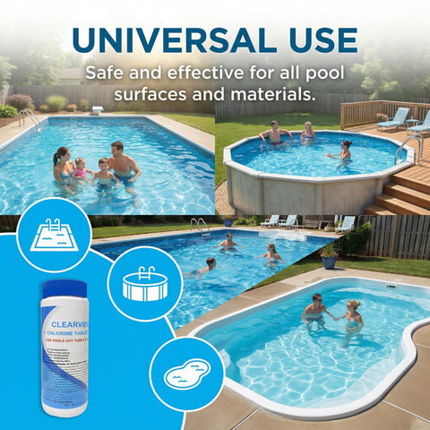 Pool water stays clear with ClearView slow-release chlorine.