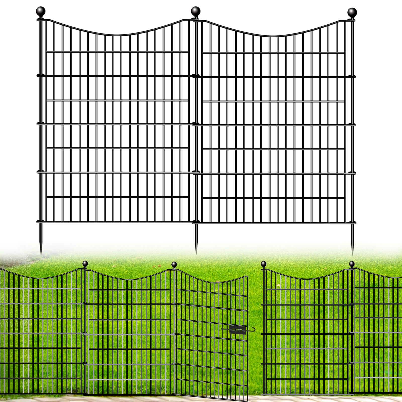 CLEASO 10 panels decorative fence with gate provides stylish yard boundary and pet containment.