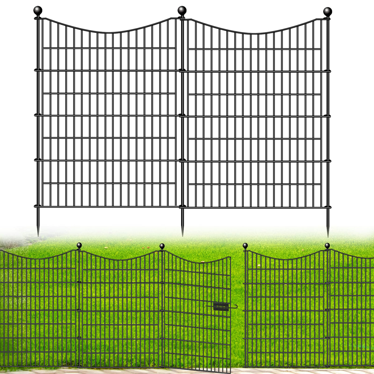 CLEASO 10 panels decorative fence with gate provides stylish yard boundary and pet containment.
