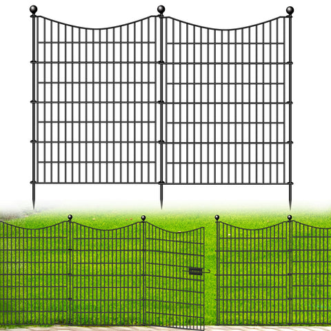 CLEASO 10 panels decorative fence with gate provides stylish yard boundary and pet containment.