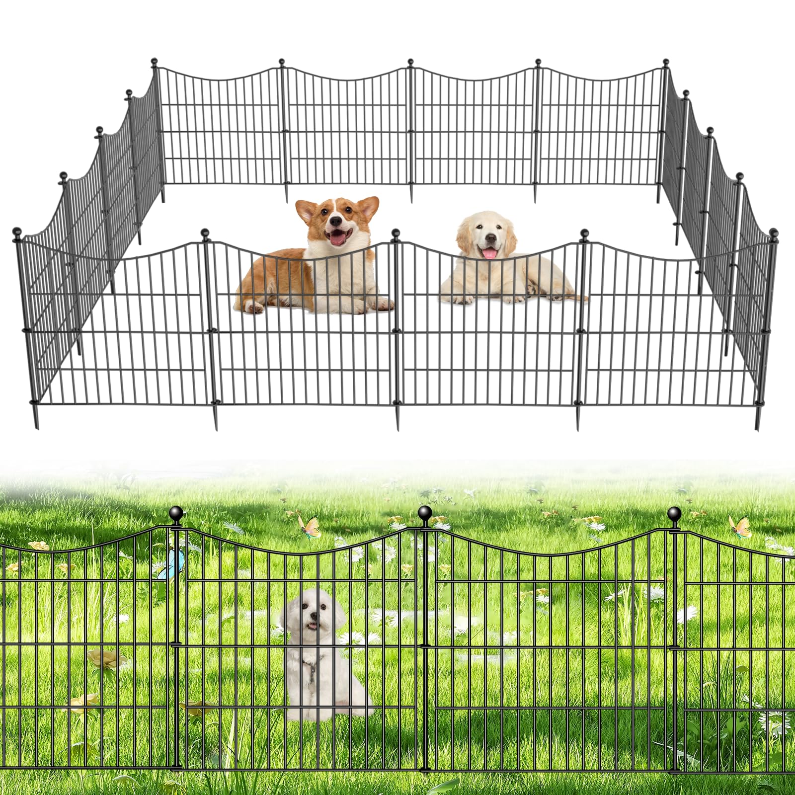CLEASO 10-panel no-dig dog fence—easy outdoor assembly for yard boundaries.