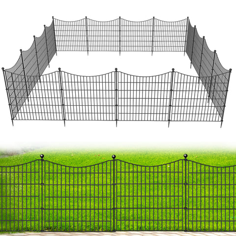 CLEASO 15-panel no-dig dog fence panel close-up highlights spear-top design for yard safety.