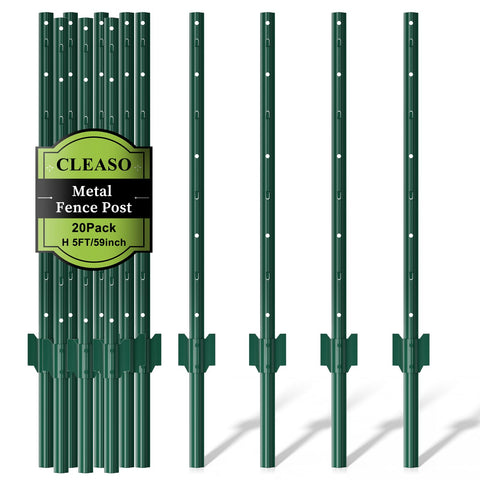CLEASO 20-pack metal fence posts 5ft—durable and weather-resistant for long-lasting fences.