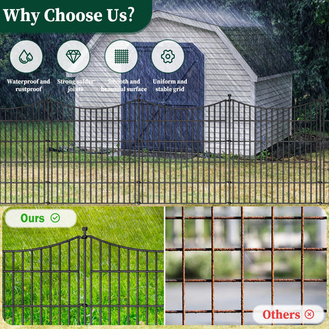CLEASO garden fence with gate in backyard setting demonstrating elegant black finish