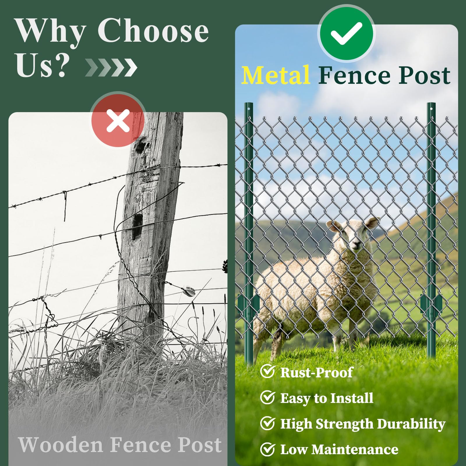 CLEASO green garden stakes ideal for borders and temporary fencing solutions.