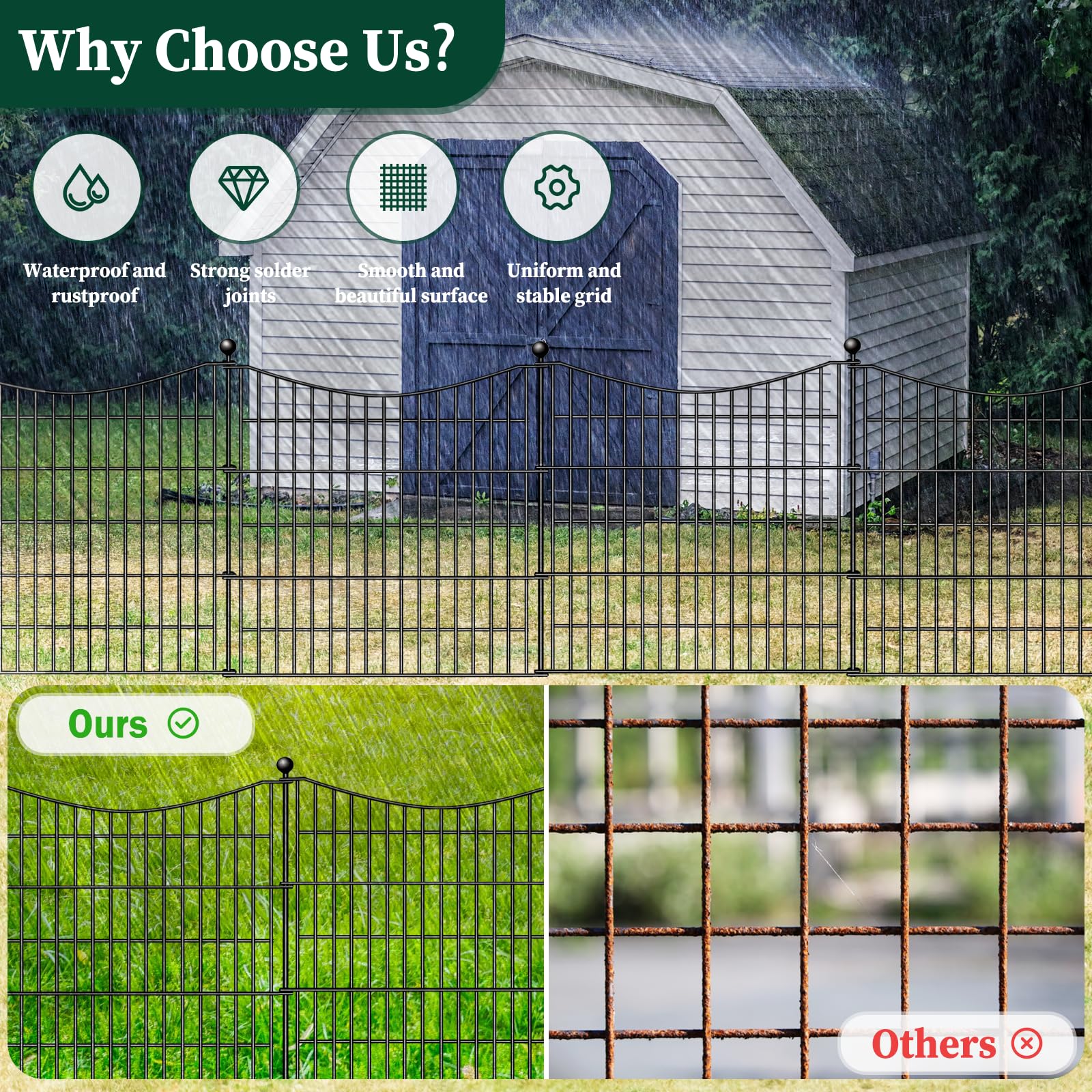 CLEASO rustproof metal fence spear-top close-up demonstrates weather resistance.