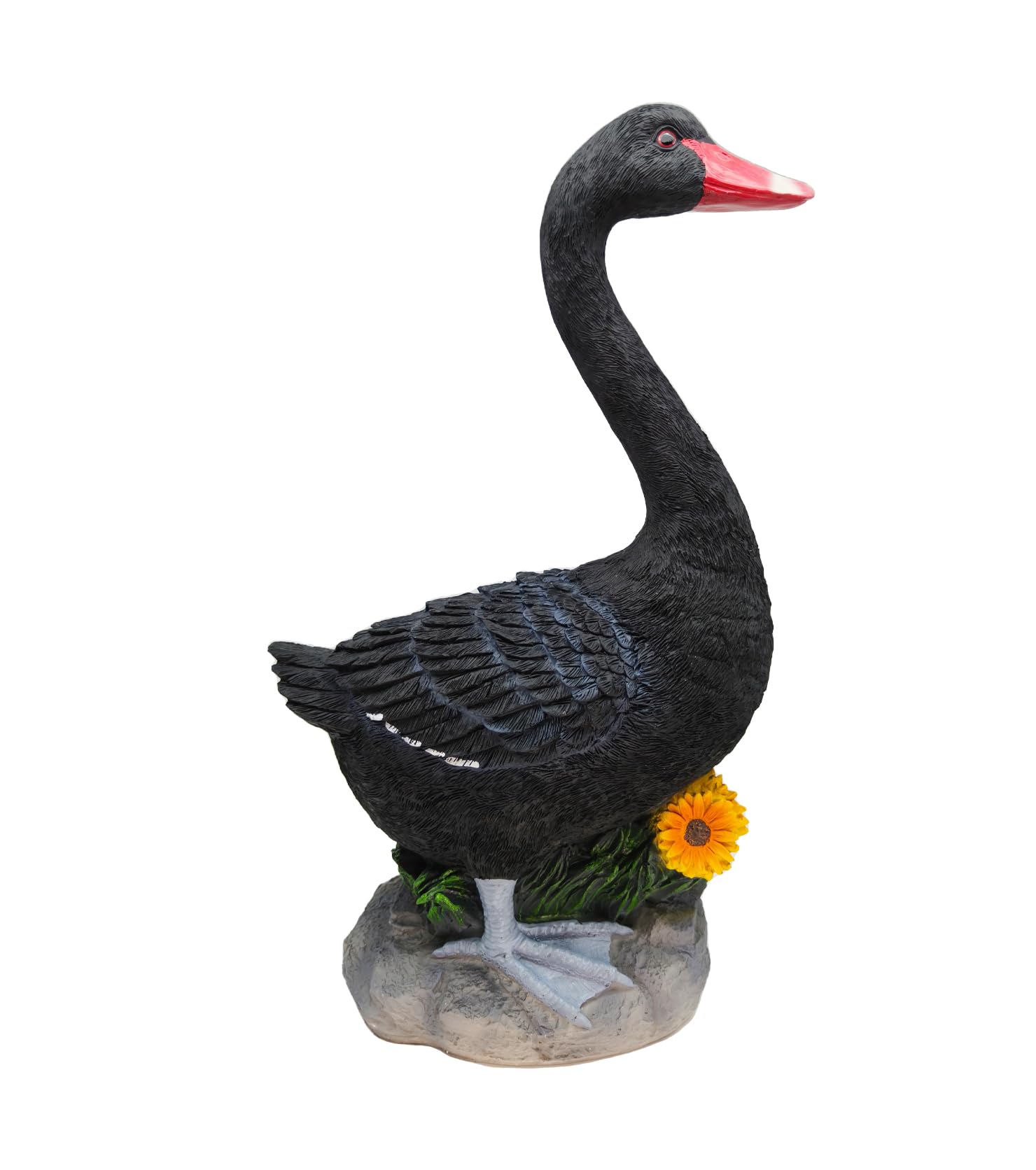 Clerodendrum porch goose statue in black cygnus, weather-ready outdoor decor for porch or garden