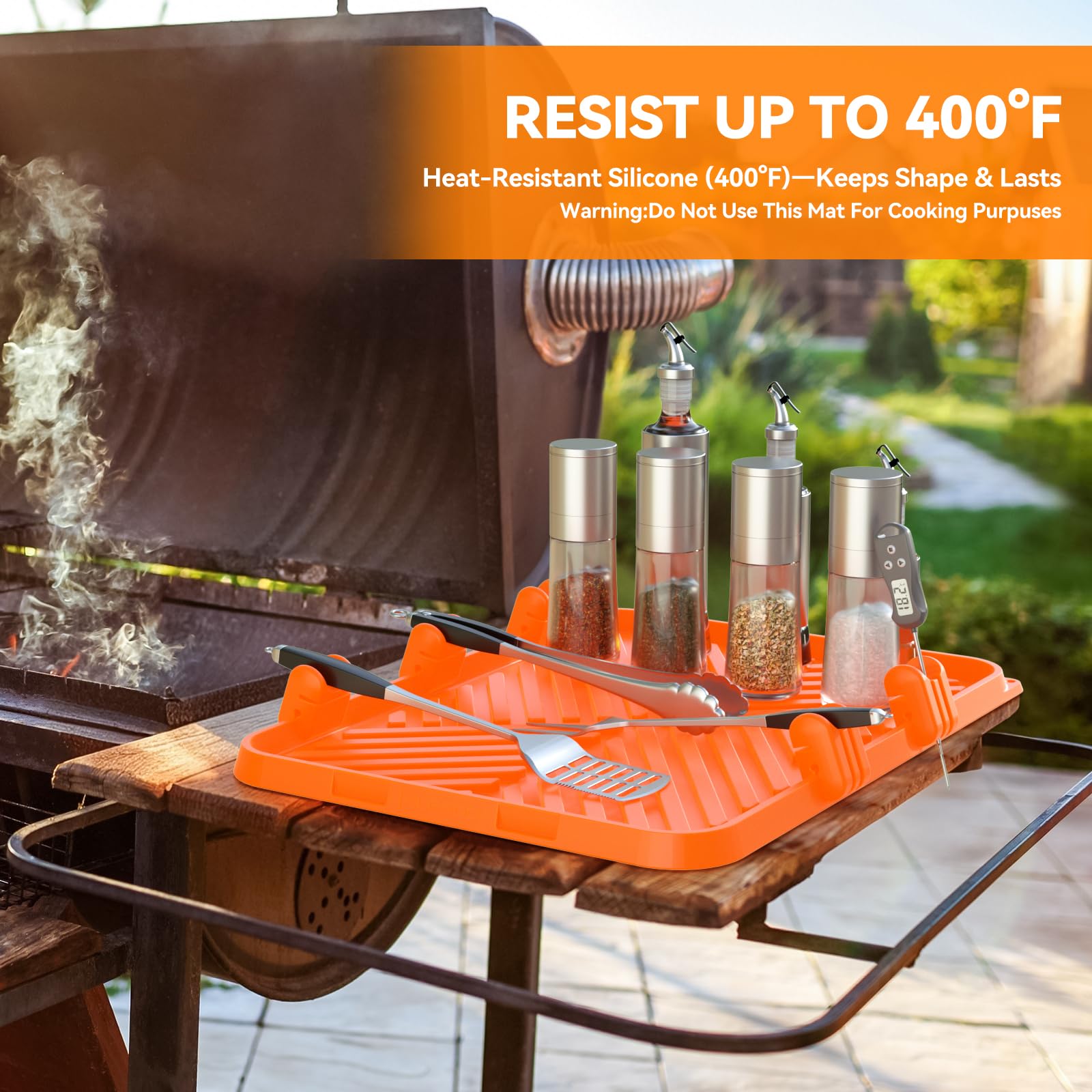 Thermometer slot keeps temperatures within easy reach while grilling.