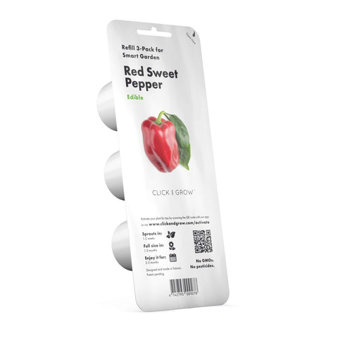 Click and Grow red sweet pepper pod pack on a setup for year-round home harvest.