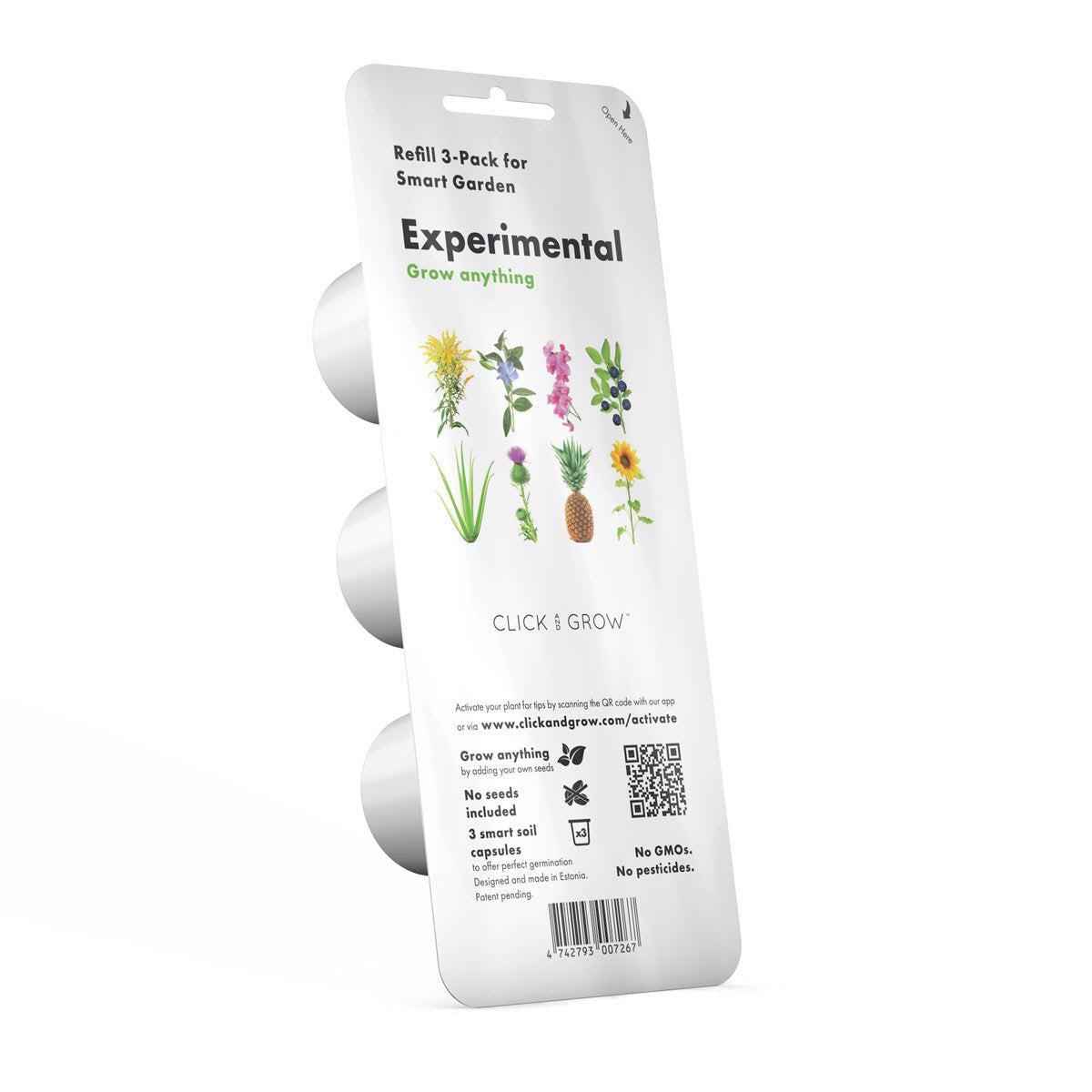 Click & Grow seedless pods assembled for seed experiments in a smart garden.