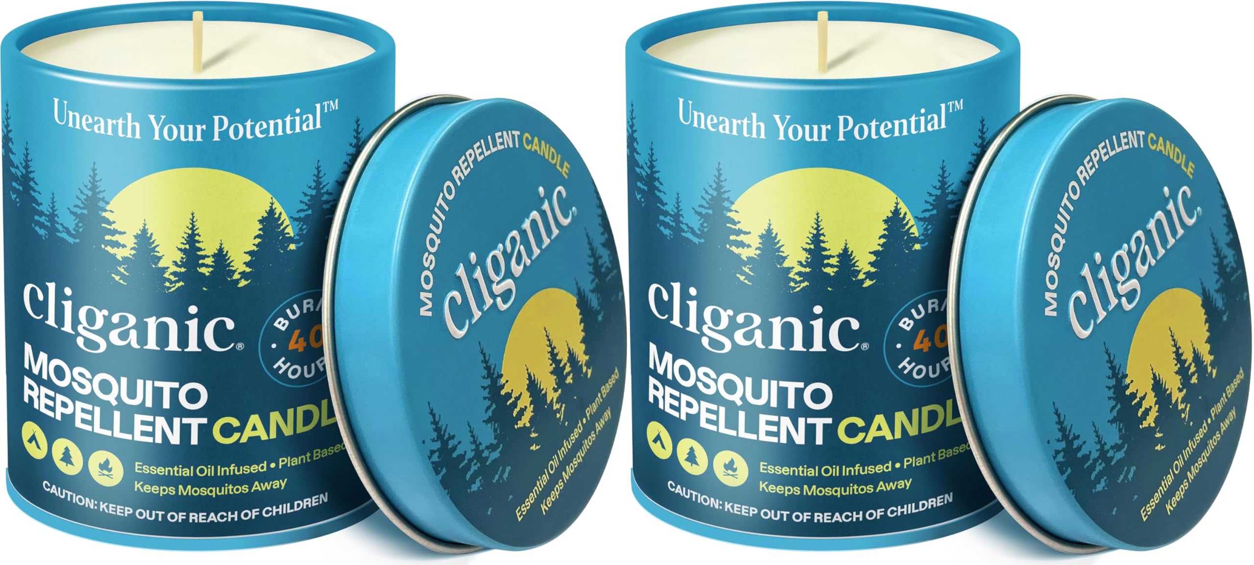 Cliganic mosquito repellent candle two-pack in tin for backyard gatherings
