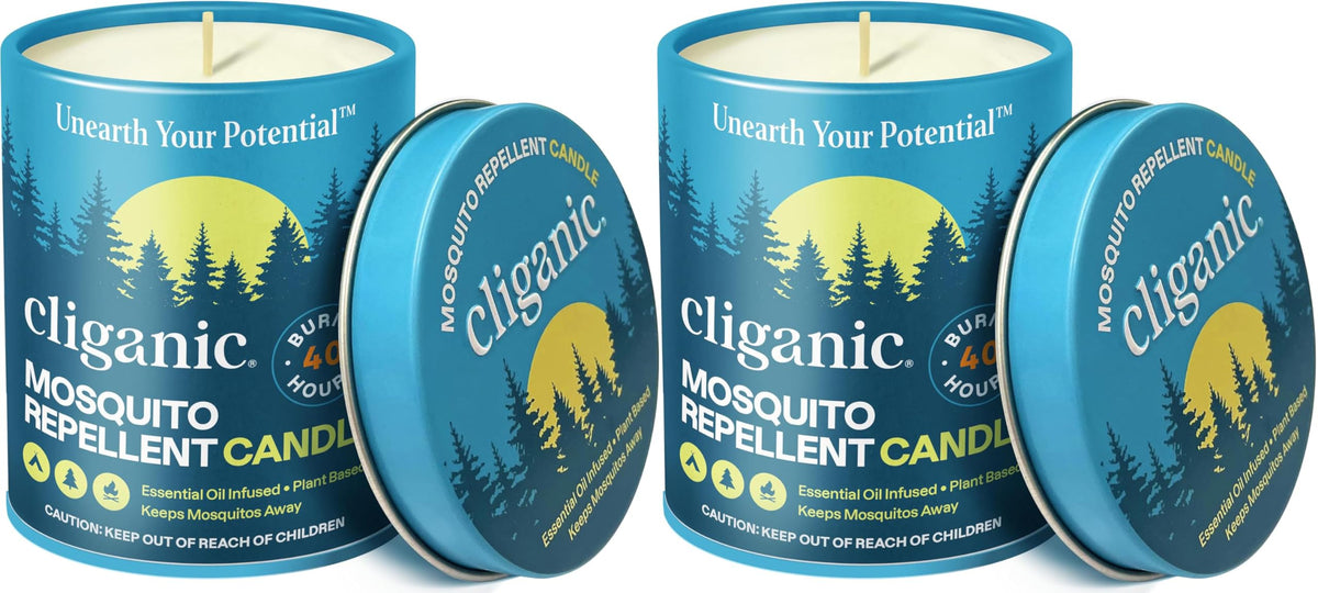 Cliganic mosquito repellent candle two-pack in tin for backyard gatherings