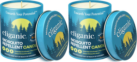 Cliganic mosquito repellent candle two-pack in tin for backyard gatherings