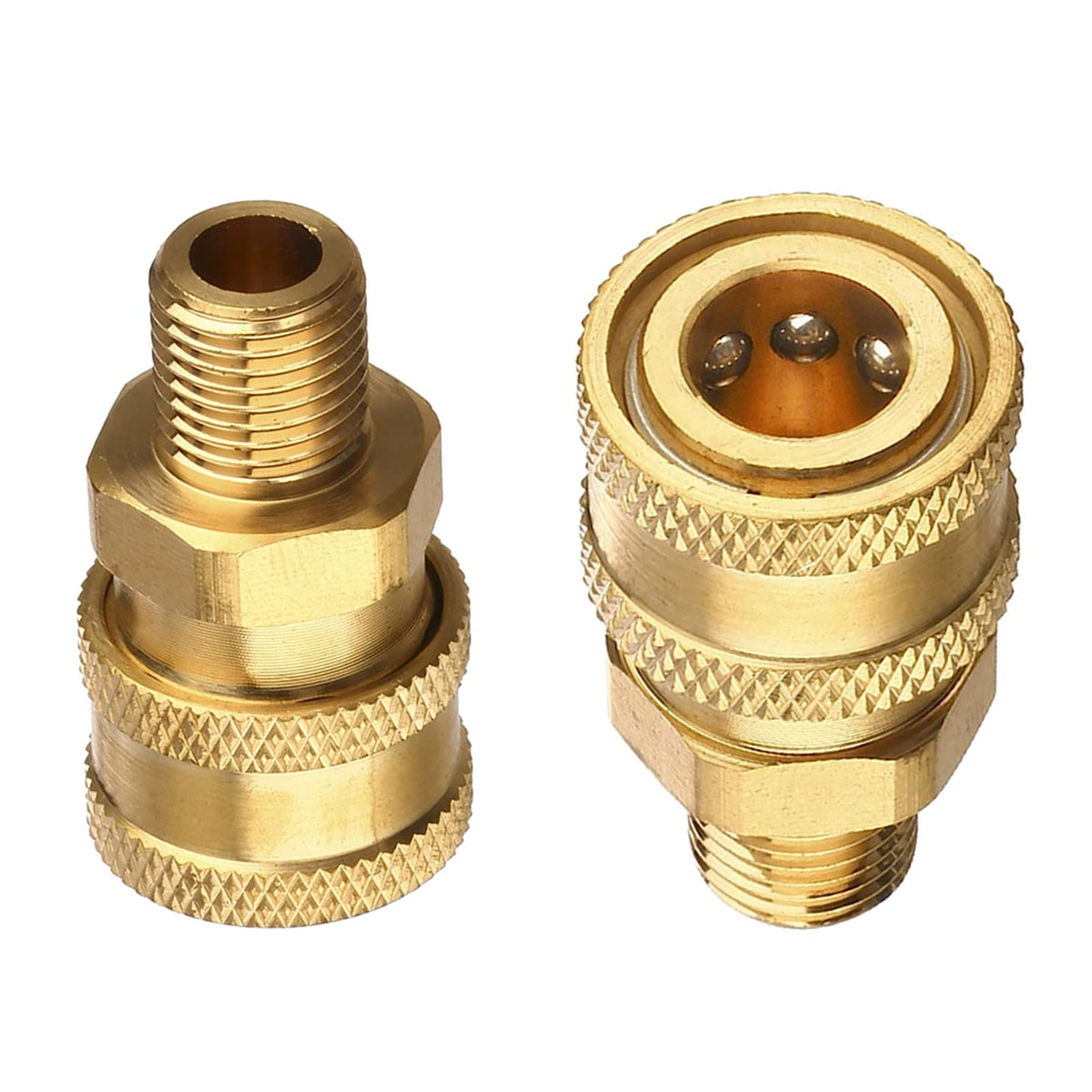 CLIO brass 3/8 inch NPT male quick-connect fittings for leak-free pressure washer connections.