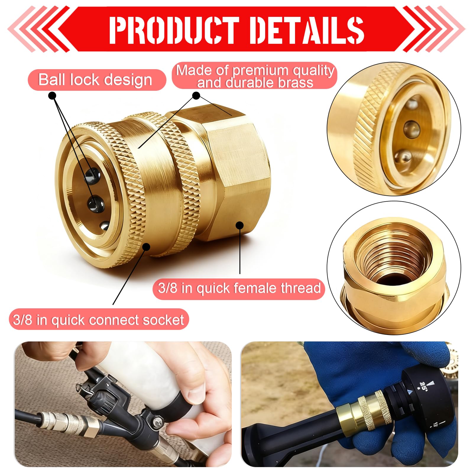 CLIO brass quick-connect ball-lock ensures a secure, leak-free connection