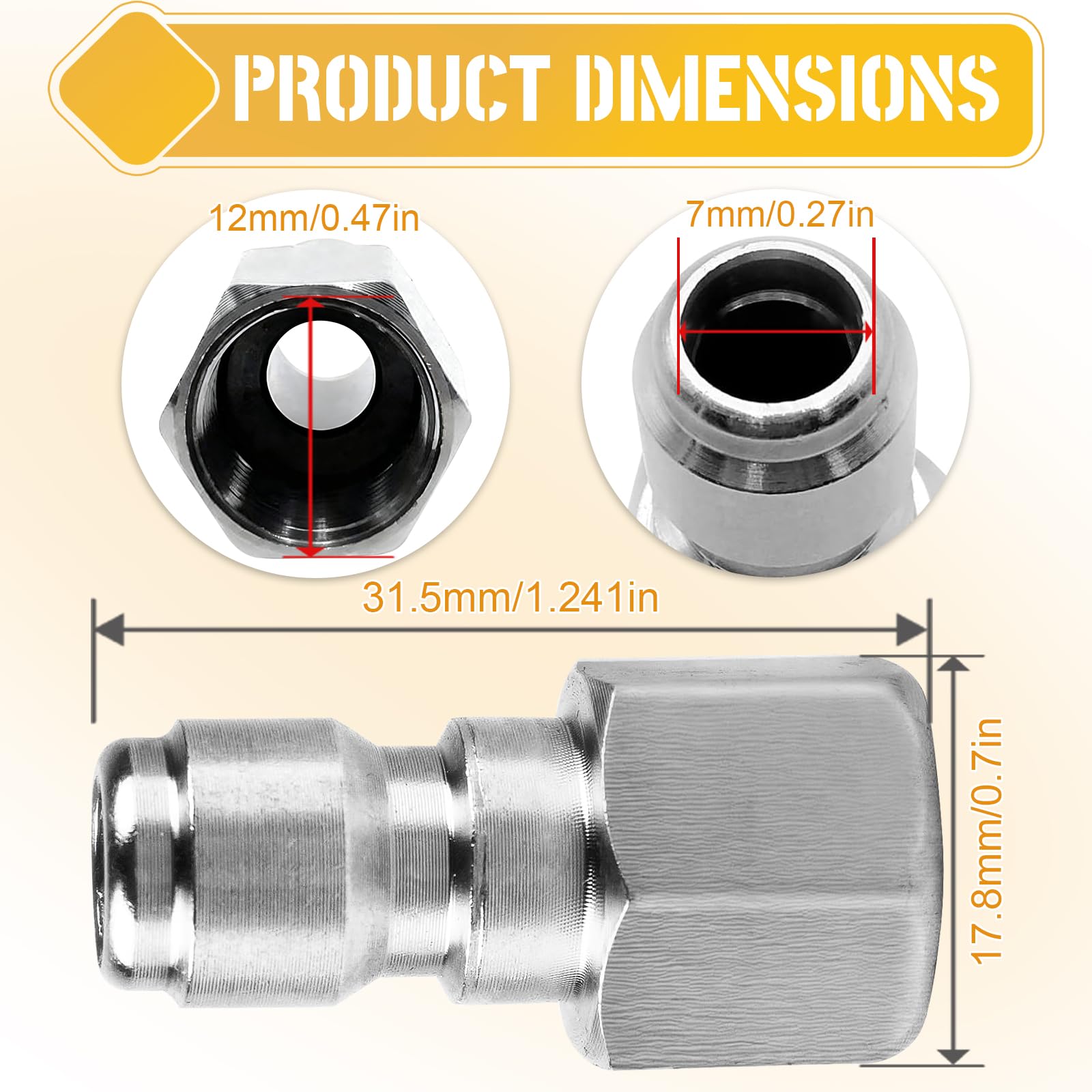 CLIO pressure washer coupler with three-eighths inch male quick-connect for secure fit