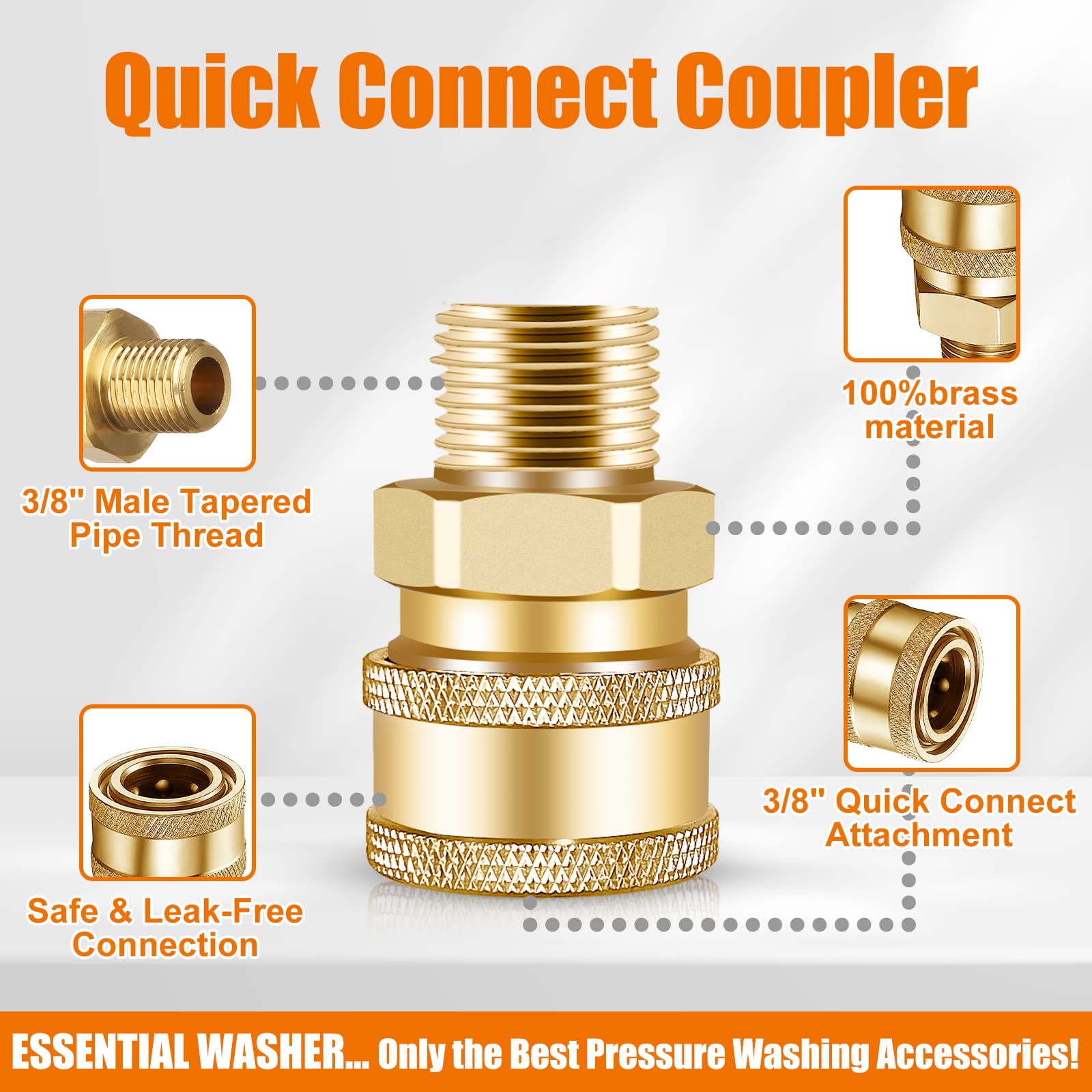 CLIO brass quick-connect fittings highlight corrosion resistance during outdoor cleaning tasks.