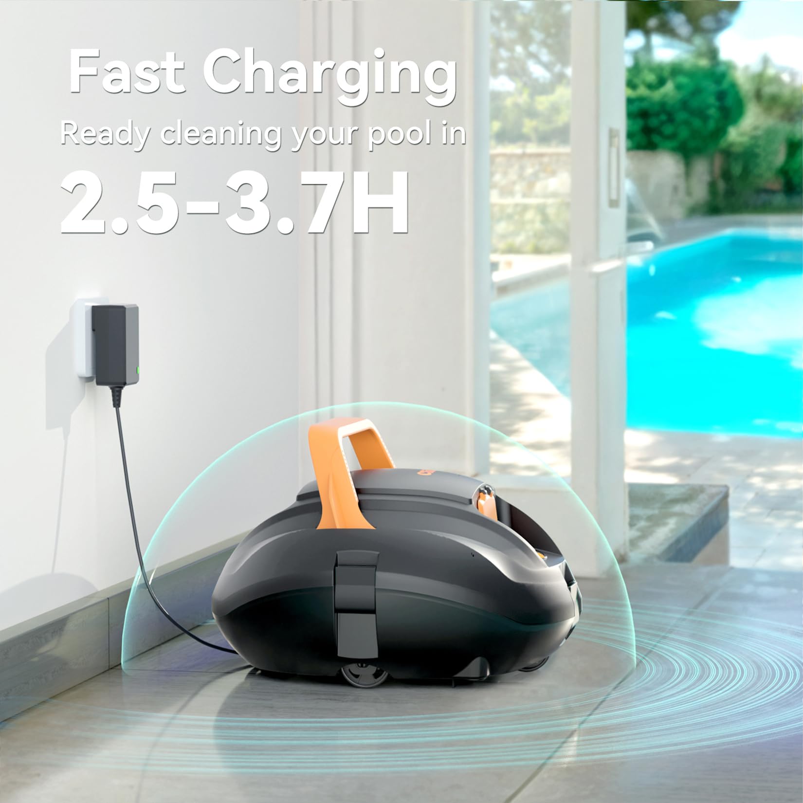CliBot cordless pool vacuum cleaning debris image demonstrates effective dirt pickup.