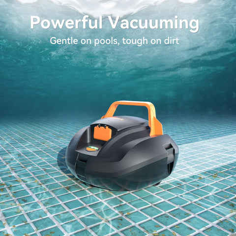 CliBot cordless pool vacuum in-use shows efficient surface cleaning on pool floor.