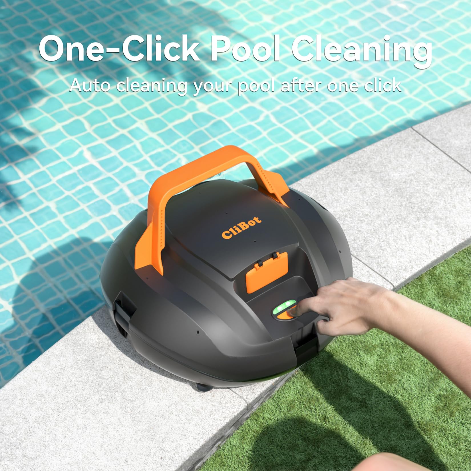 CliBot cordless pool vacuum one-button operation promotes effortless starts.