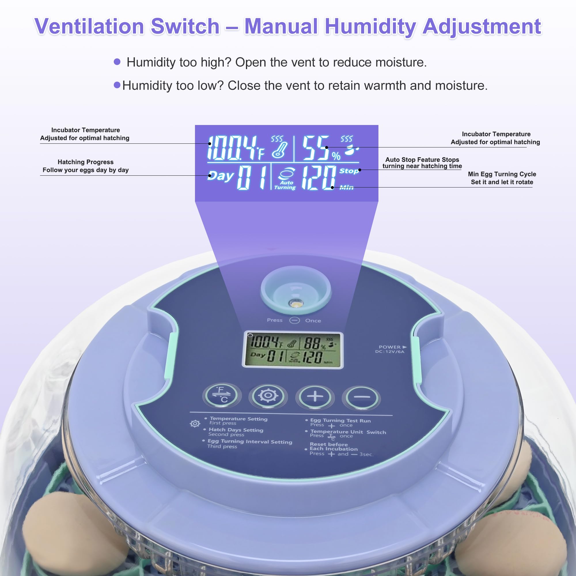 Cliseve incubator humidity readout supports stable incubation.