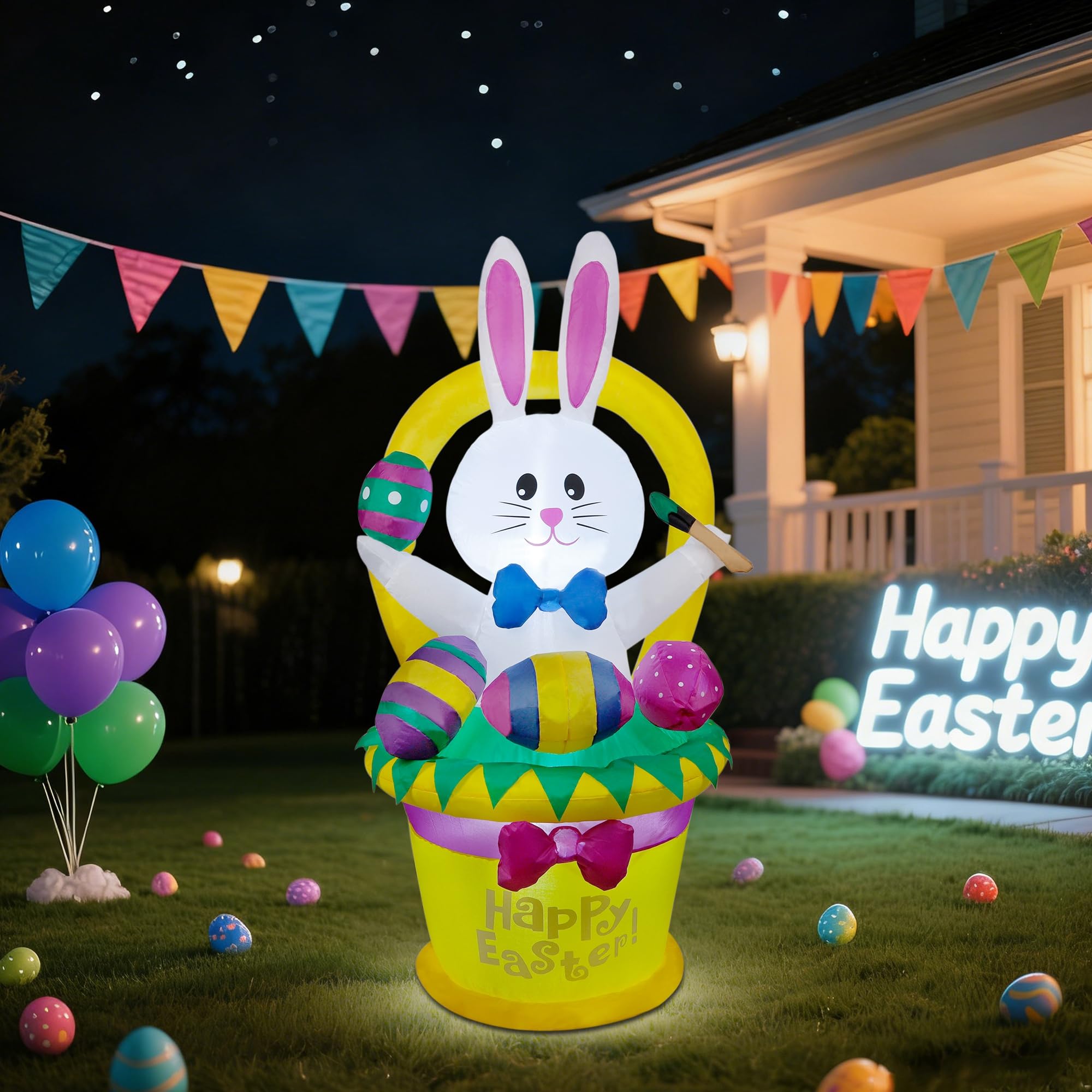 Cllayees Easter inflatable with close-up of basket and eggs