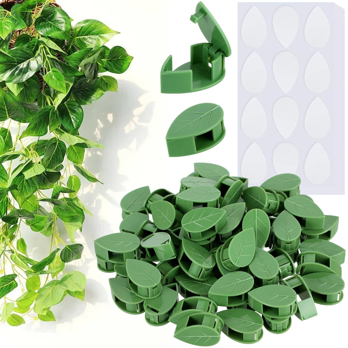 CllyCnny plant wall clip with leaf shape blends with green vines for vertical displays.