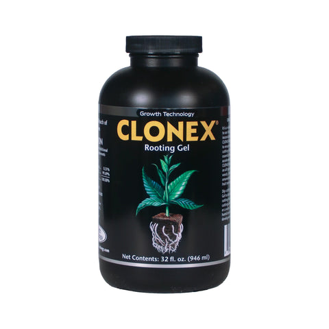Clonex Rooting Gel bottle close-up showing gel for root initiation on cuttings.
