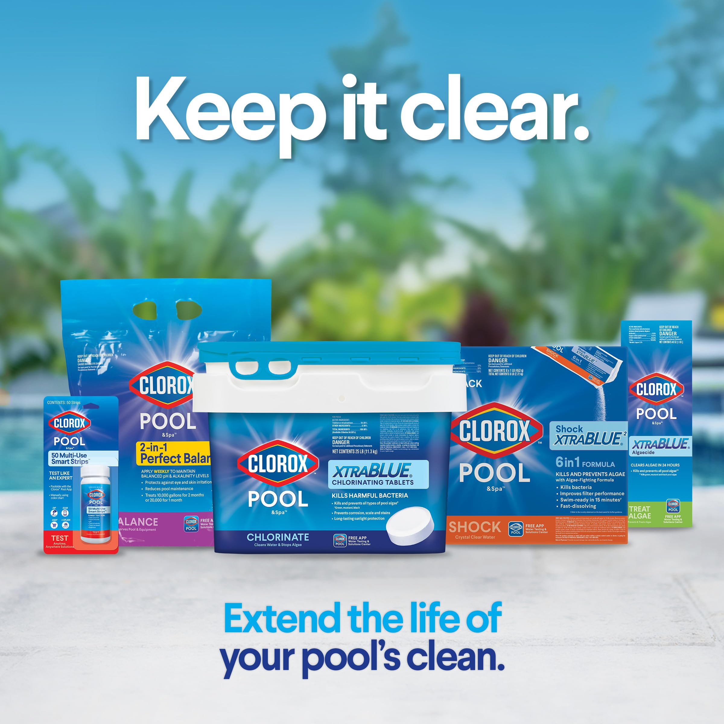 CLOROX Pool&Spa Active99 features sunlight stabilizer for longer life in sun