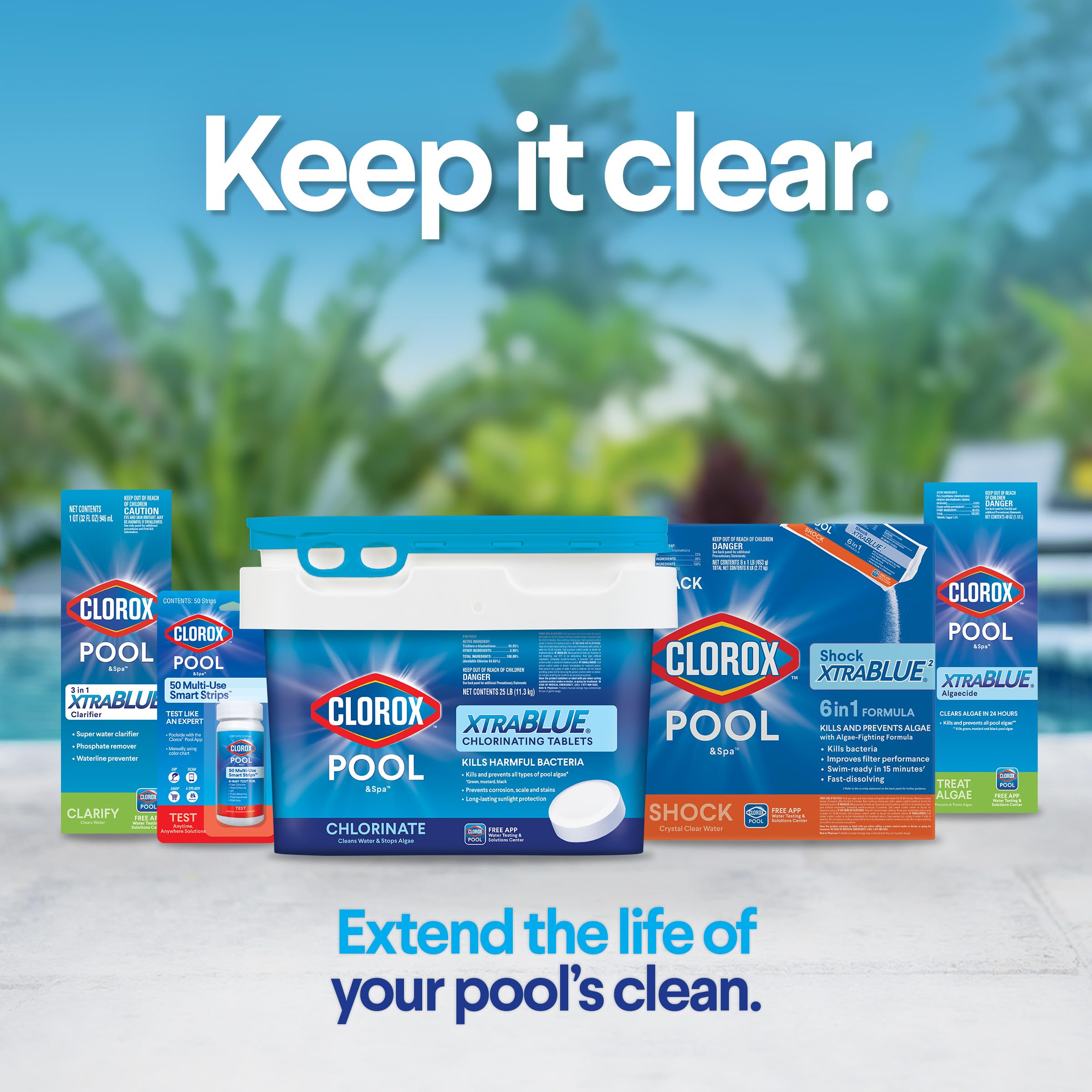 XtraBlue algae control on pool wall for visible improvement.