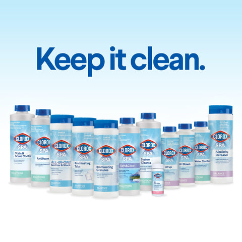 Pouring action of Clorox Pool & Spa Alkalinity Increaser shows easy dosing